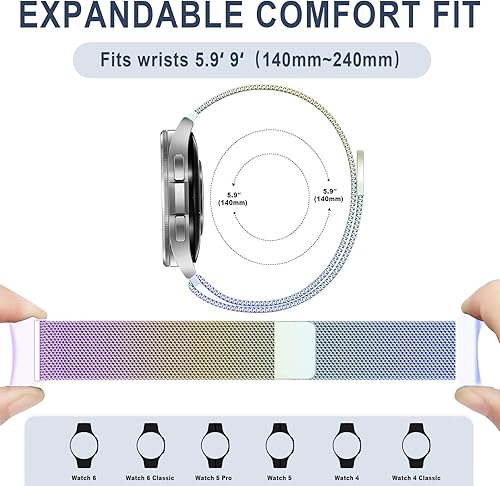 Miniatura 7 de Correa milanesa de acero inoxidable compatible con Samsung Galaxy Watch 6, Galaxy Watch 6 Classic, cierre magnético con un solo clic para Samsung