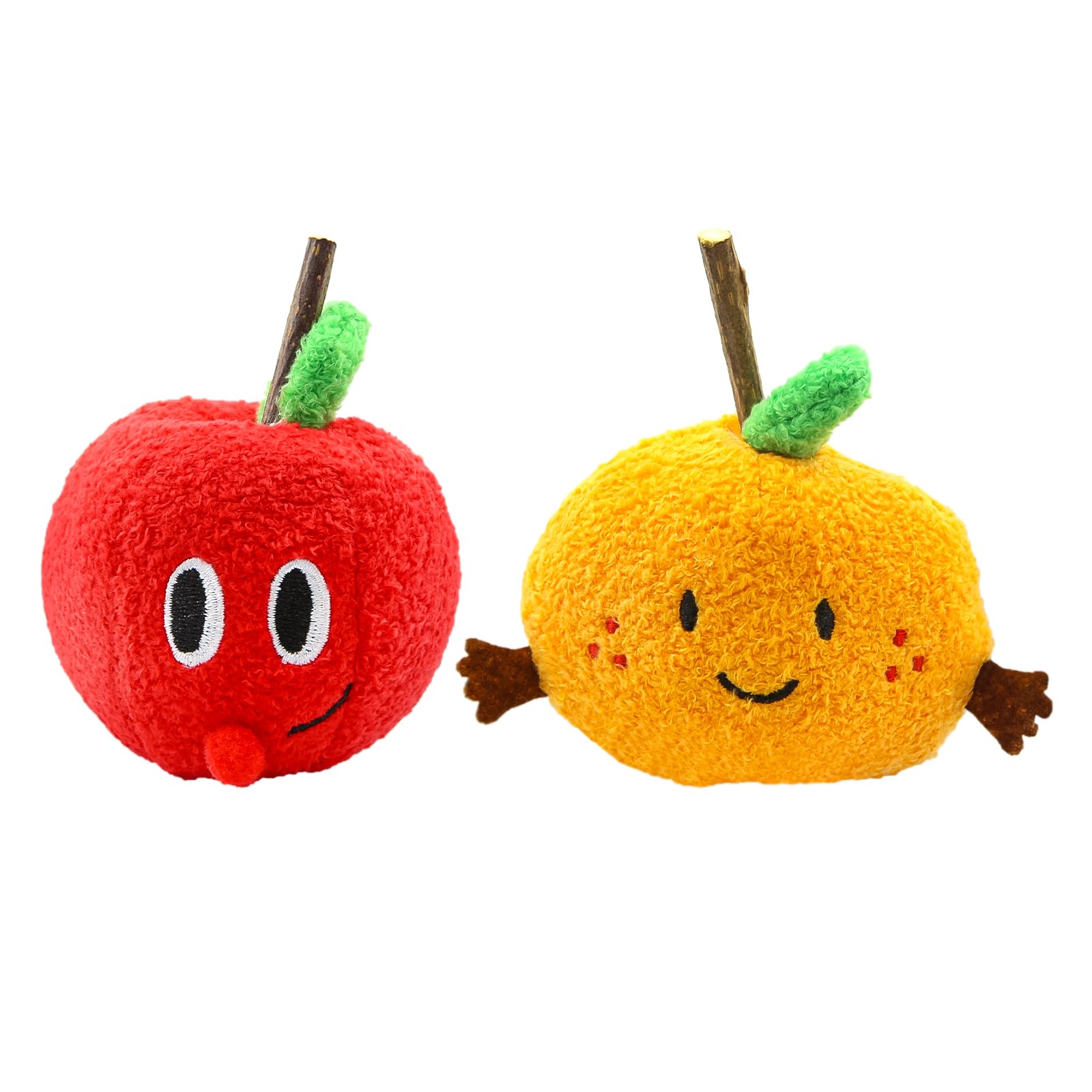 Geluode Catnip Toys 2 Pack,Cat Nip Toys with Silvervine Stick,Apples Oranges Shaped Plush Toys Cat Teething Stick Toys For Indoor Outdoor Kitten Dental Chewing Teething Biting