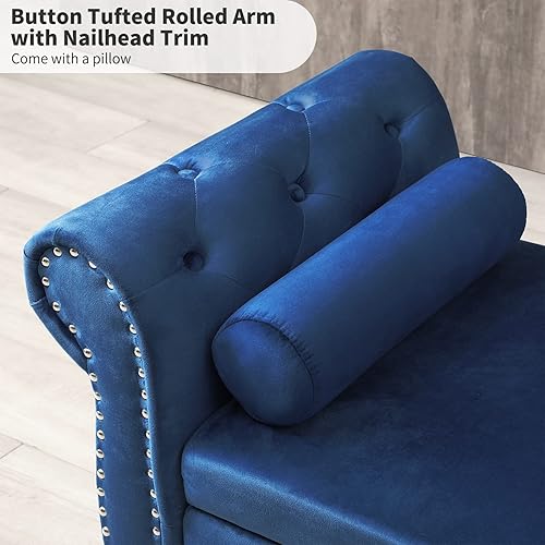 Miniatura 6 de KIVENJAJA Banco de almacenamiento para el extremo de la cama del dormitorio, asiento otomano tapizado de terciopelo de 63 pulgadas de largo con