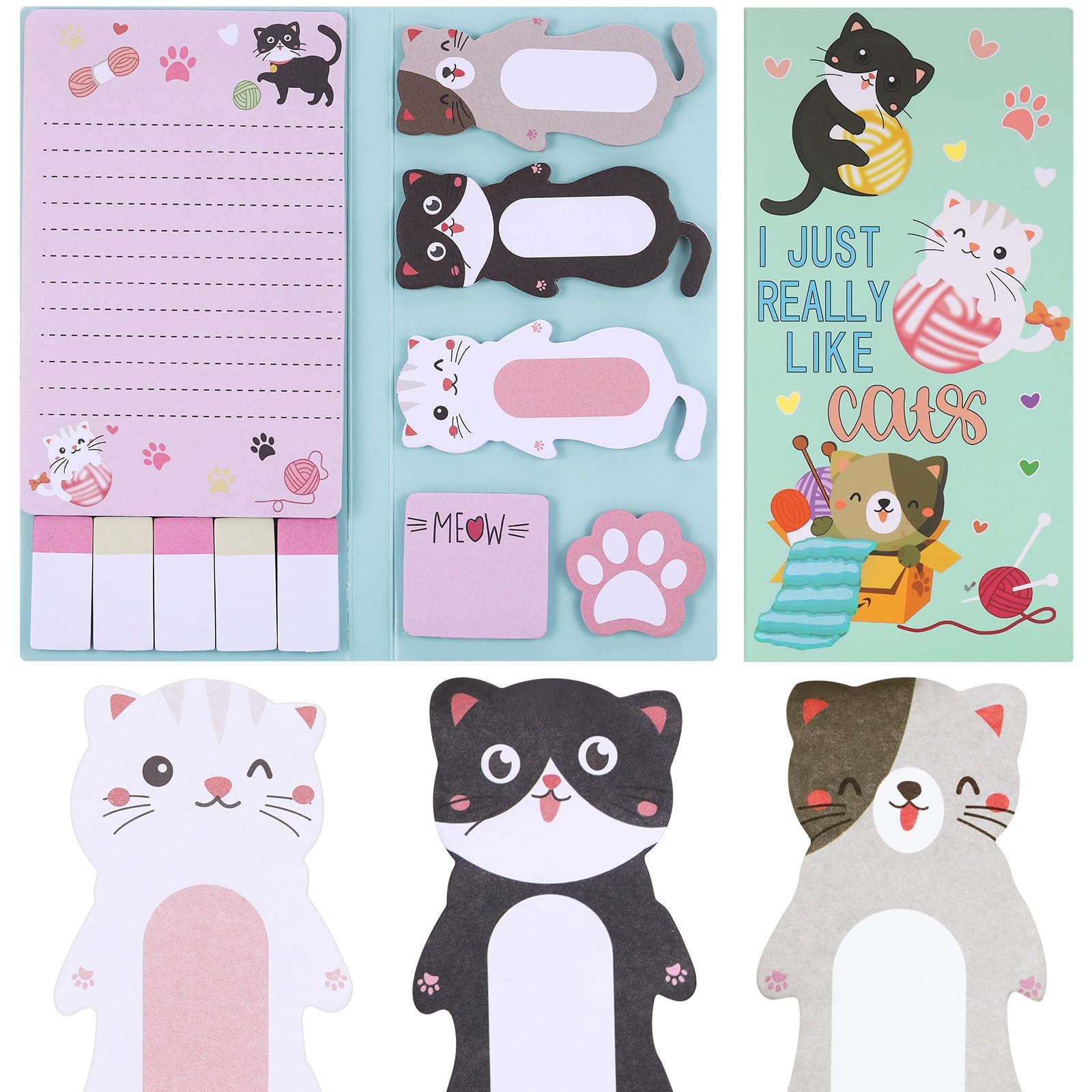 JIANTA Cat Sticky Notes Set, 550 Sheets, I Just Really Like Cats Self-Stick Notes Pads, Cute Cartoon Memo Pads, Sticky Notes Pads for Cat Lovers, Party Bag Fillers for Kids, Party Favour Gifts