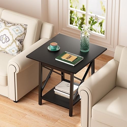 Miniatura 2 de GreenForest Mesa auxiliar de 24 pulgadas para sala de estar, mesas auxiliares cuadradas grandes con marco en X, mesita de noche industrial alta con