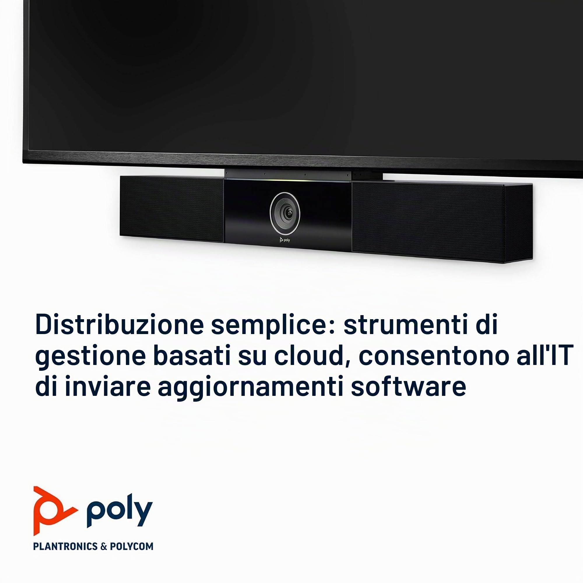 Poly Studio, Barra Video USB, Riduzione dei Rumori, Raggio di Azione del Microfono fino a 4,6 m, Campo Visivo di 120°, Altoparlanti Stereo ad Alta Fedeltà, Videocamera Intelligente 4K, Nera