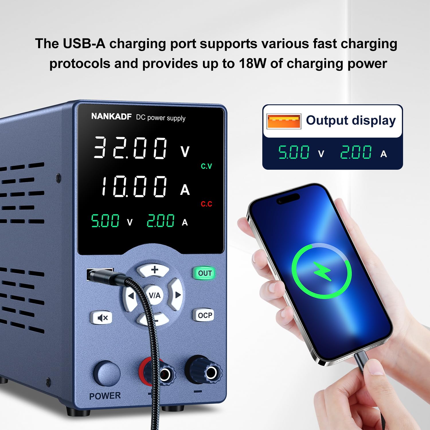 Labornetzteil, 0-32V 0-10A DC Geregeltes Netzteil Hochpräzise 4-stellige LED-Anzeige mit USB-Schnellladefunktion/Ausgangstasten Labor netzteil