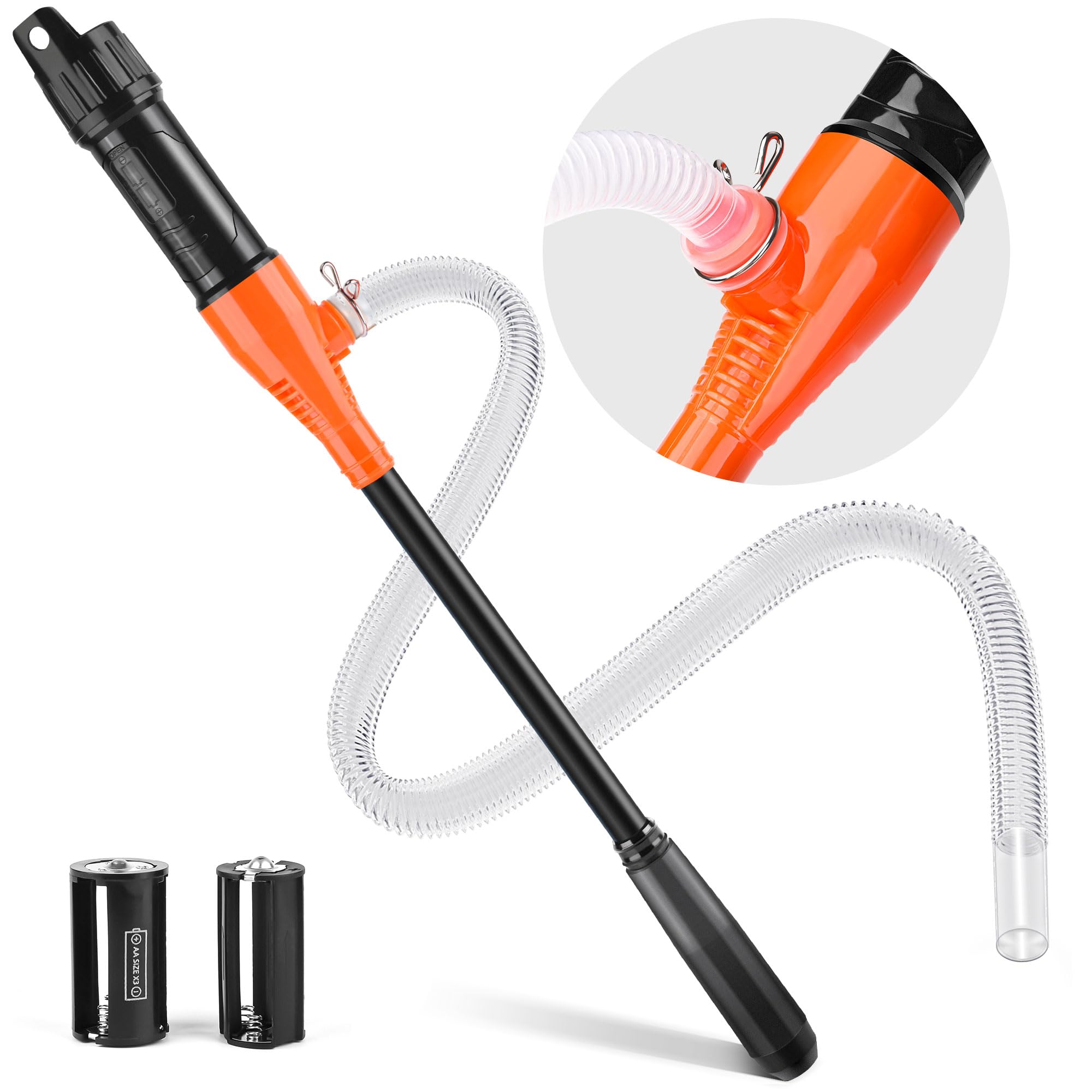 BUMBEE Portable Battery Operated Electric Siphon Pump Hand Fuel Battery Pump Transfer - 2.4GPM per Min for Gas, Fuel, Diesel, Water Transfer Multi-Use Siphon Fuel Transfer Pump（Orange）