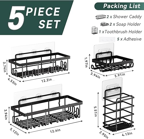 Miniatura 5 de Organizador de ducha con soporte para jabón y cepillo de dientes, organizador de acero inoxidable para organizadores y almacenamiento de baño, sin