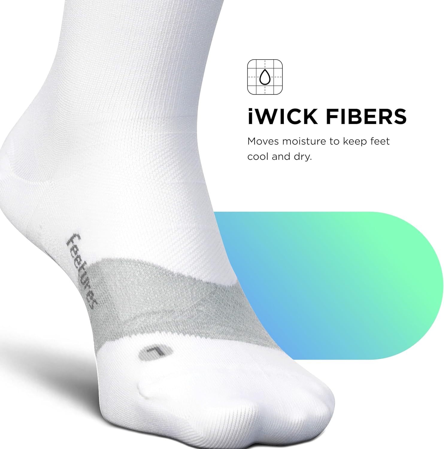 FeeturesElite Ultra Light Cushion Mini Crew Sock - Sport Sock with Targeted Compression - White, Medium (3 Pair) - Image 4