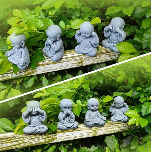 Miniatura 2 de livelyfish Juego de 4 estatuas de monjes de Buda para bebé, juego de estatuas de Buda para bebé, no escucha el mal, no ver el mal, no hablar mal, no