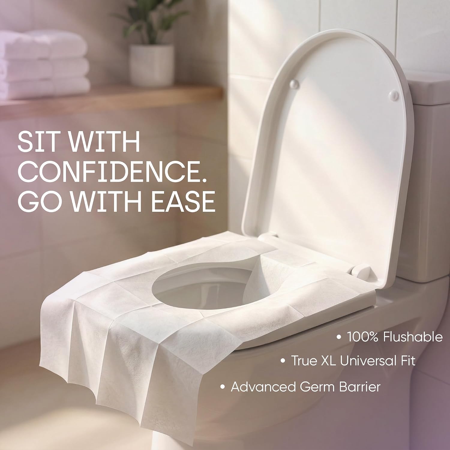 Toilet Seat Cover Paper Flushable (50 Pack) Regular Size (18x15”) - Toilet Seat Cover 100% Biodegradable & Thicker - Travel Essential Accessories for Airplane, Camping - 5 Packs of 10 Pcs