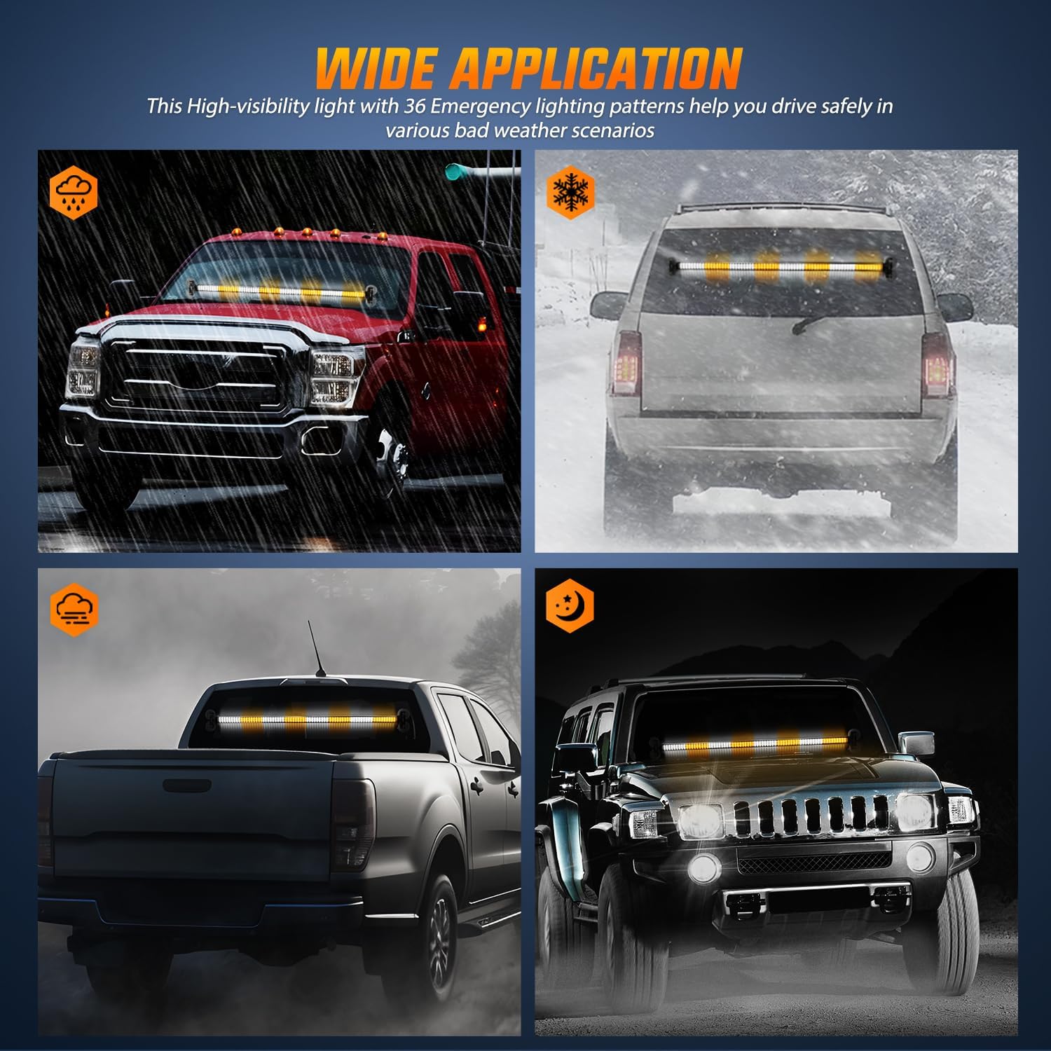 Nilight 144LED Traffic Advisor Strobe Light Bar with Controller Amber White Emergency Warning Lights Hazard Interior Front/Rear Windshield Flashing for Cars Plow Trucks Construction Vehicles