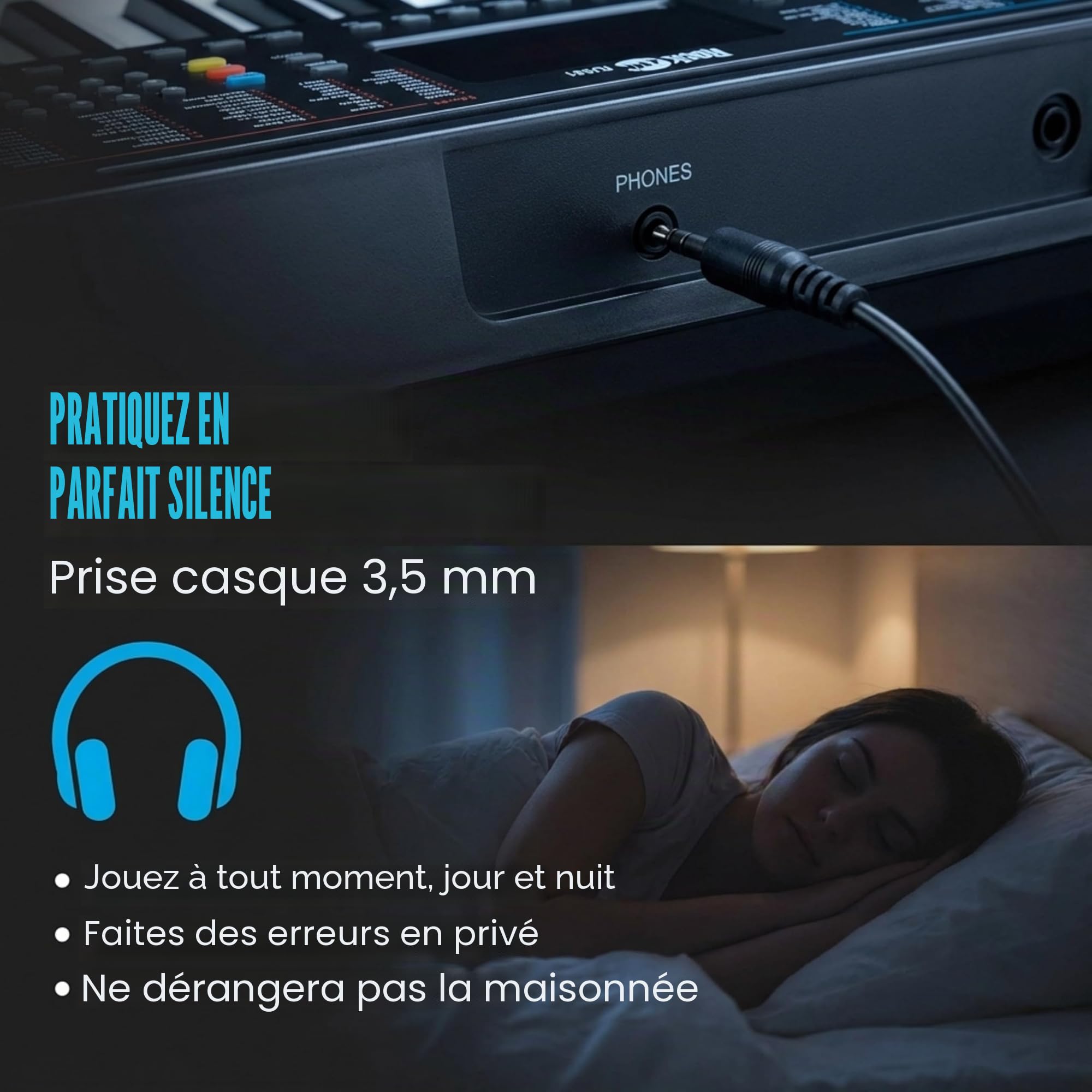 RockJam Clavier musical compact 61 touches avec support, alimentation et application Simply Piano