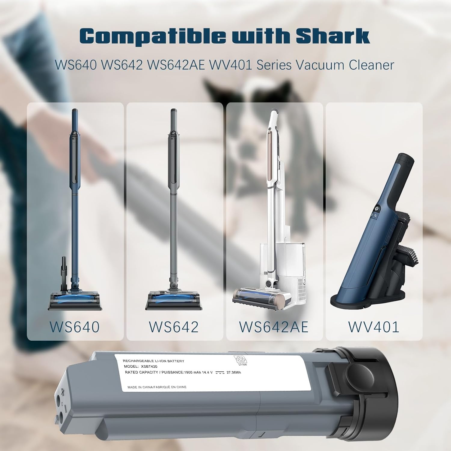 XSBT420 Vacuum Battery Replacement WS642AE Parts Lithium ion for WS640AE WS640 WS642 WV401BL WV403BR WV410TL WS640BL Series XSBT420AS XSBT420UK 4inr19/66 Cordless Vacuum Cleaner 14.4V 1900mAh