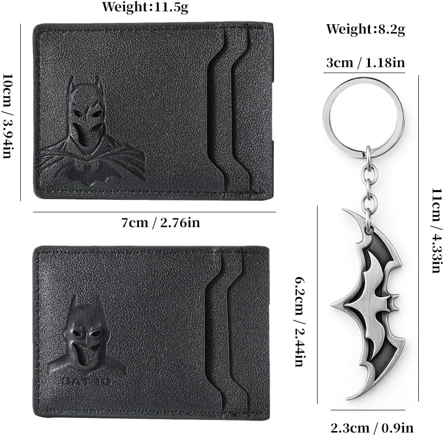2Pcs Men's Bat Slim ID Wallet & Keychain Set (BAT1)