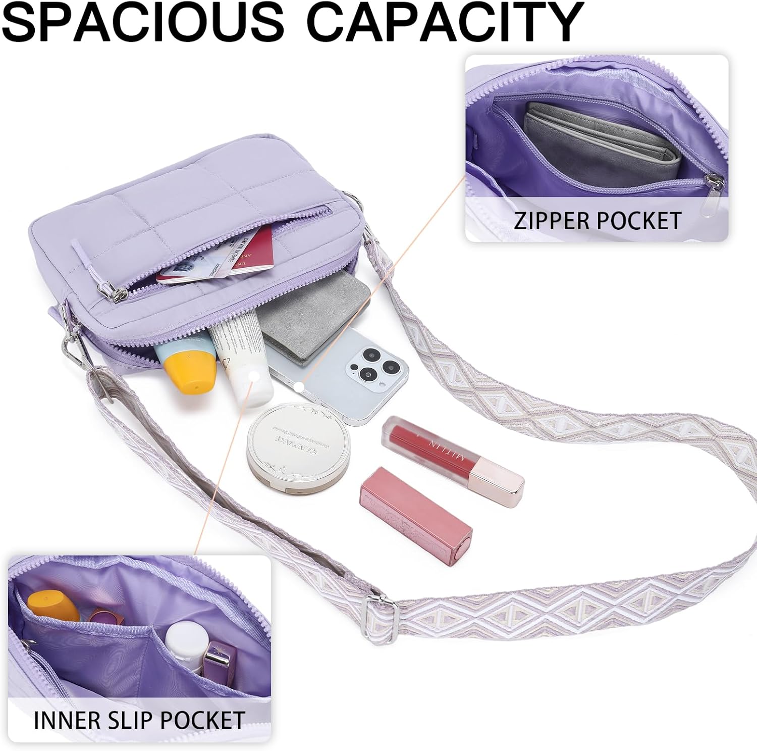 Telena Crossbody Bags for Women Cross Body Purse with Guitar Strap Lightweight Puffer Shoulder Bag for Travel - Image 3