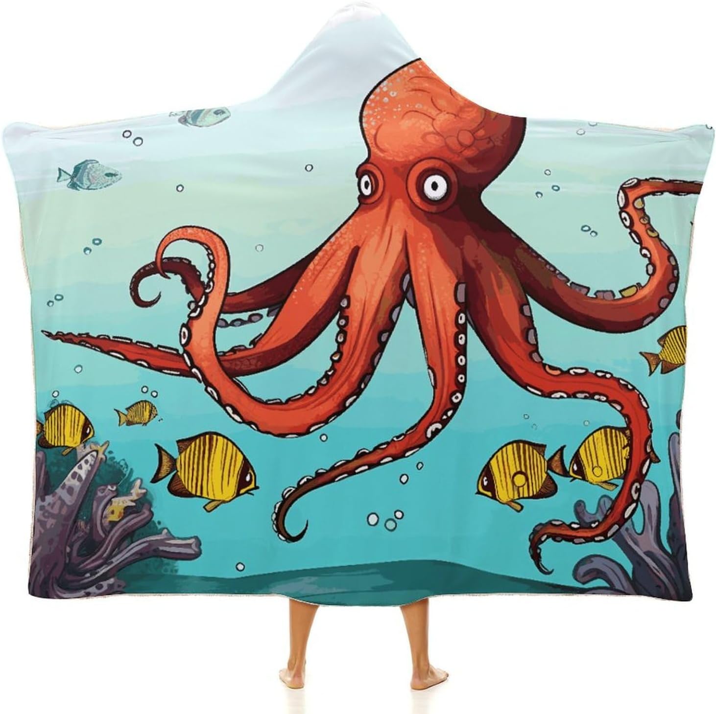 Giant Octopus Hooded Blanket Cozy And Functional,Wearable Blanket Hoodie for Women Men,Blanket Poncho Presents50 x60