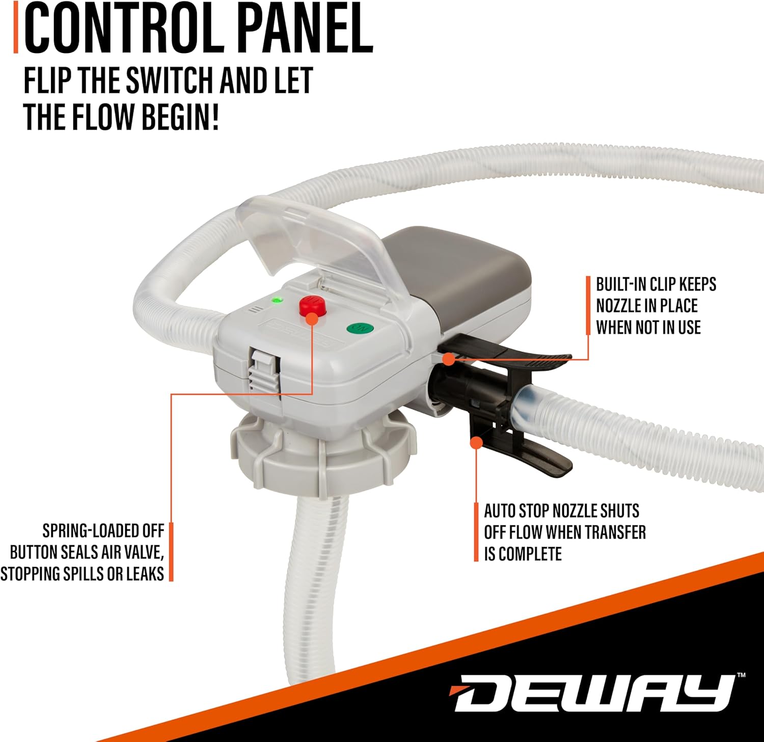 Deway Fuel Transfer Pump, Auto-Stop, Gas Can Pump, 2.4 gpm, Gray, 51" Hose