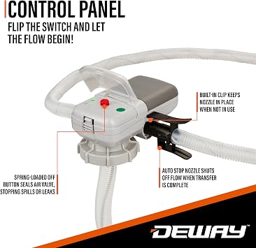 Deway Fuel Transfer Pump, Auto-Stop, Gas Can Pump, 2.4 gpm, Gray, 51 Hose