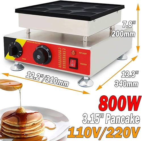 Miniatura 3 de Máquina para hacer panqueques eléctrica comercial con 9 agujeros de 3.15 pulgadas, para panqueques holandeses, panadero, waffle, muffins, dorayaki,