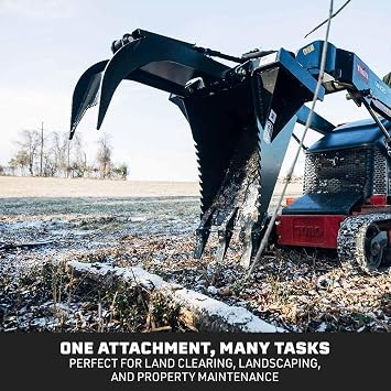 Titan Attachments Mini Skid Steer Stump Bucket Grapple, Quick Tach Mounting Style, Ideal for Tree Stumps, Roots, Buried Rock, Single 3,000 PSI Cylinder