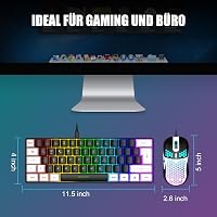 RedThunder 60% RGB Vezetékes Gamer Billentyűzet és Egér Szett, Mini Billentyűzet DE Kiosztással, 7200 DPI Ultrakönnyű Méhsejt Egér PC Mac PS 5