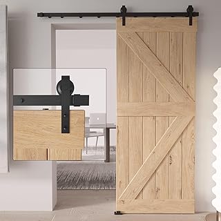 6 Ft Sliding Barn Door Hardware Easy to Install -Smoothly and Quietly Single Barn Door Hardware Track Low Ceiling RV Barn Door Track Lite Version, Modular Track with Stable Connection