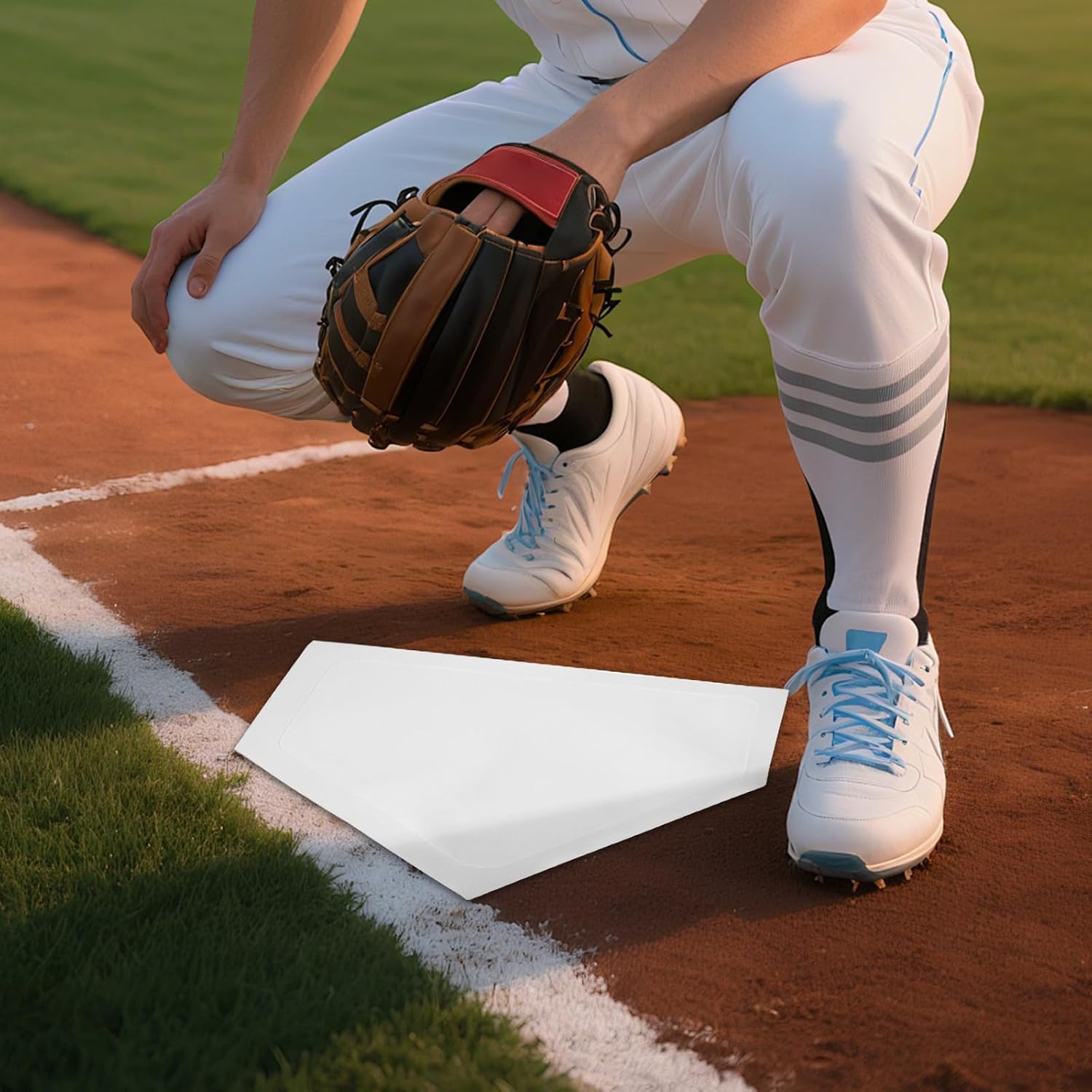 2pcs Softball Home Plate - Non-Slip Solid Color Baseball Training Mat - Practice Guide for Home Field School Or Party Sports 16.5x16.1 Inch Orange/White
