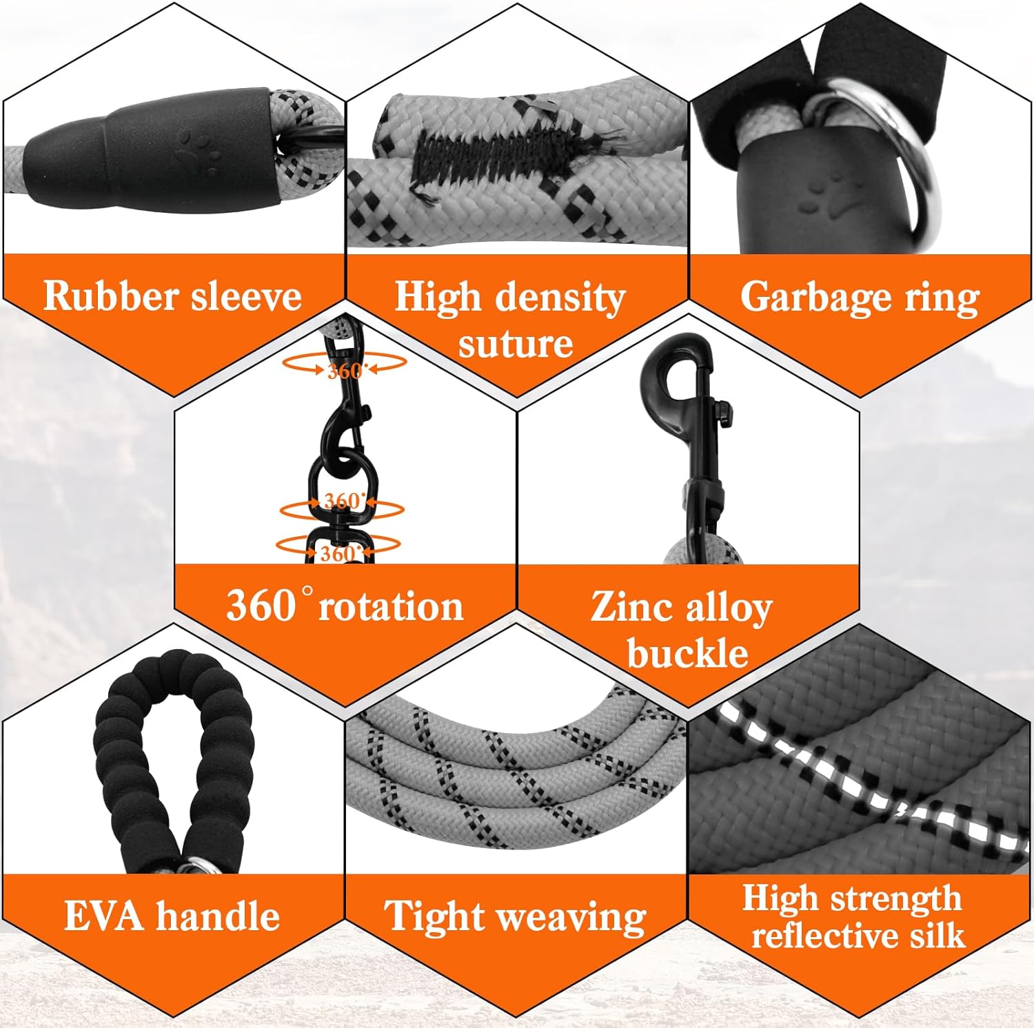 Five Dog Leash No Tangle Triple for 5 Dogs,360 Swivel No Tangle Walking Leash for 5 Dogs with Reflective for Large Medium Small Dogs (Grey, 5 Way)