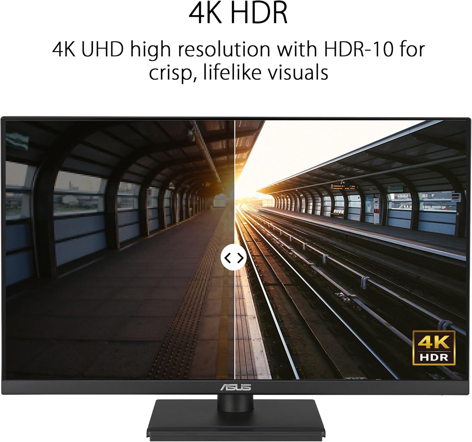 ASUS VA27UCPS monitor stand with a phone and business cards placed on its base