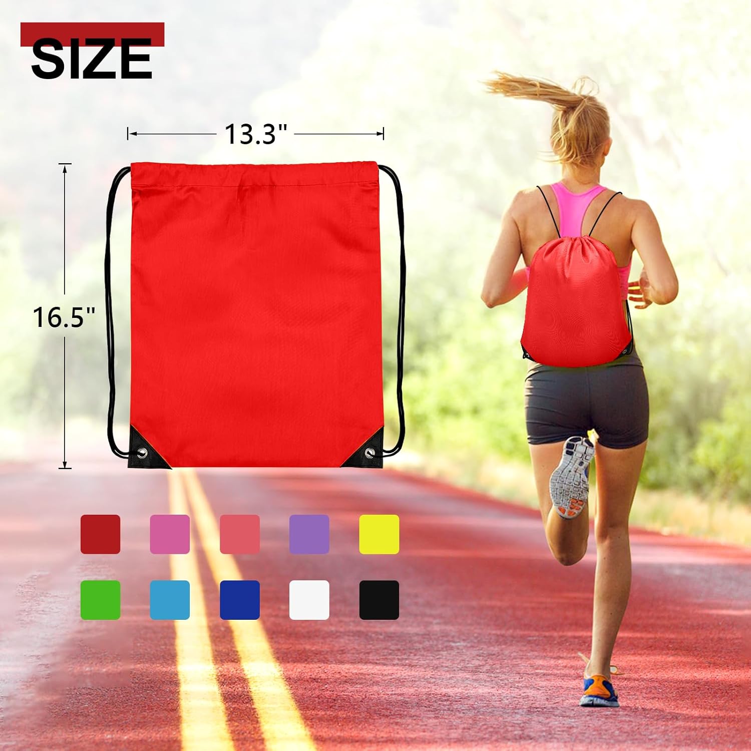 10Pcs Drawstring Backpack Bulk Cinch Bag, Drawstring Bags Polyester for Gym Sports Beach Party Trip (Red) - Image 2