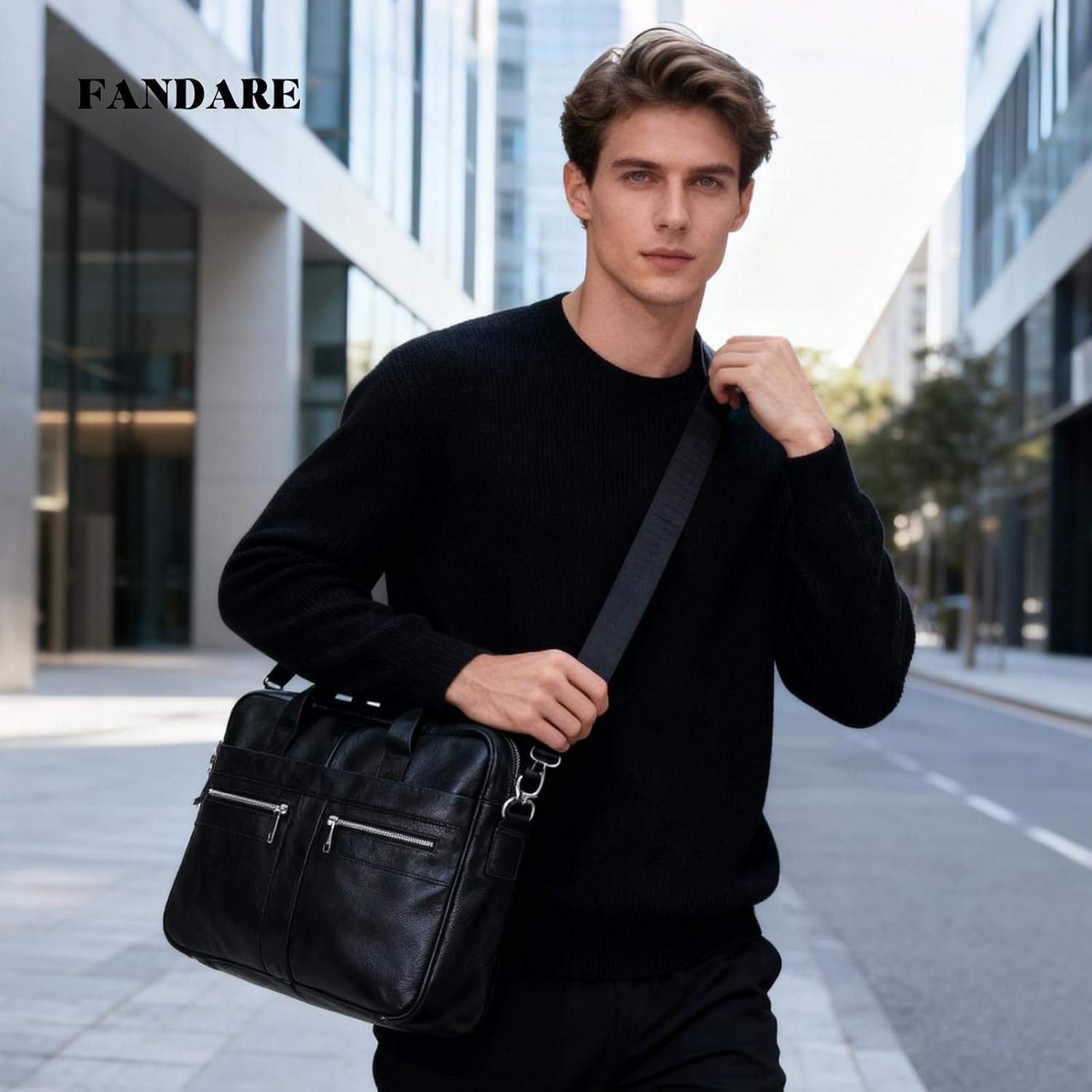FANDARE Mens Leather Briefcase for 15.6 Inch Laptop