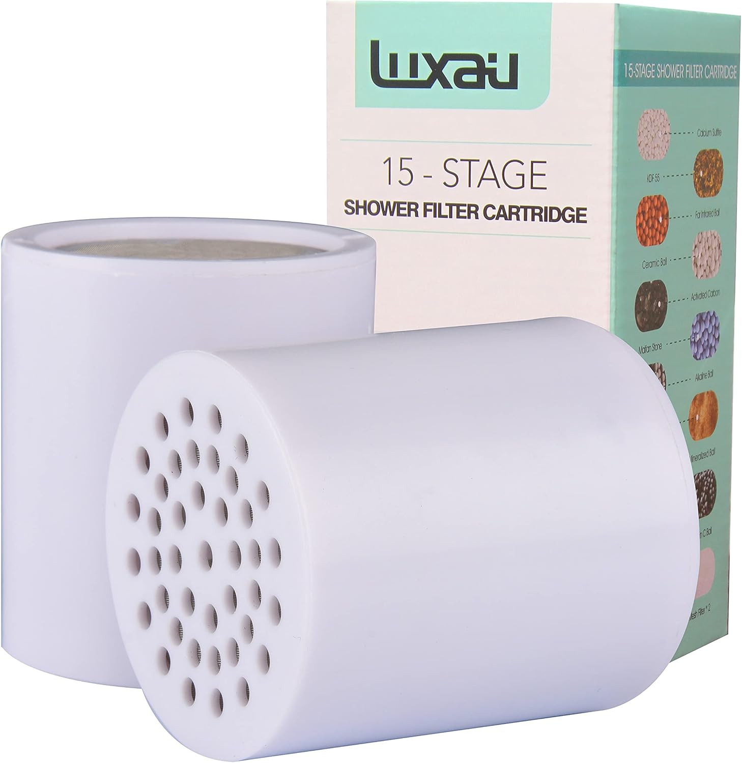 2 Pack Luxau Shower Filter Cartridge Replacement, 15 Stage Shower Head