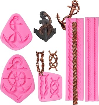 Anchor Rope Silicone Chocolate Molds, 4 Packs Ship Captain Rope Lasso Fondant Mould for Navy Cake Decoration