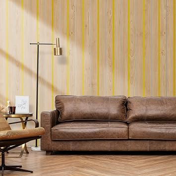 Wood Self-Adhesive Wall Stickers, Gold Stripes Wood Grain Background Thickening Wallpaper, 40X300CM IXPE PVC Self-Adhesive Stickers Roll Noise Reduction Wall Panels (CSTJ026, 40X300CM)