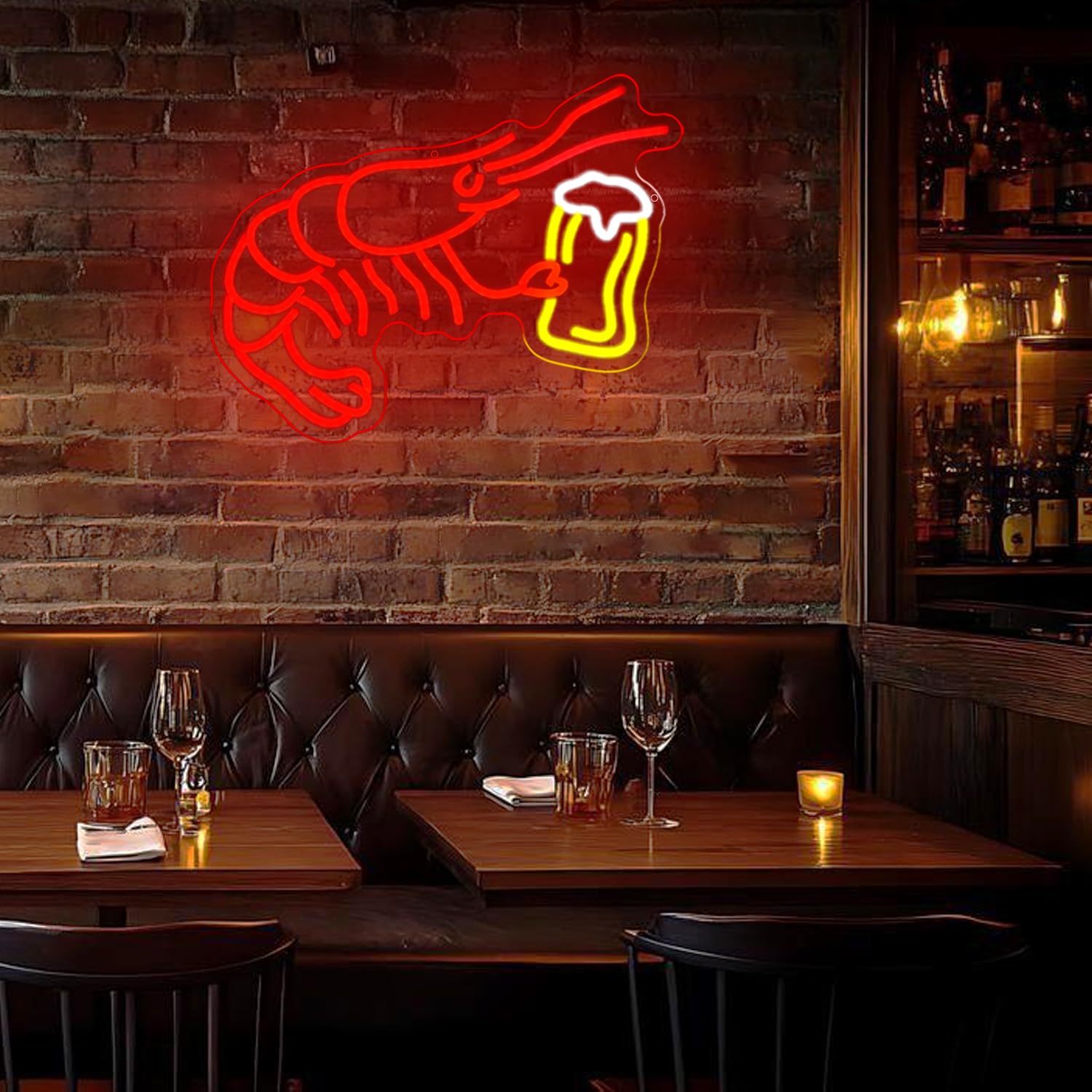 Letrero de neón de cerveza de camarón para decoración de pared, barra de luz de neón de langosta, letreros LED de camarones rojos, letrero de luz de neón para bar, dormitorio, tienda, cocina