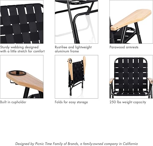 Miniatura 6 de Picnic TIME Lux - Silla de campamento tejida, capacidad de 250 libras, silla de campamento plegable para adultos con portavasos, marco de aluminio