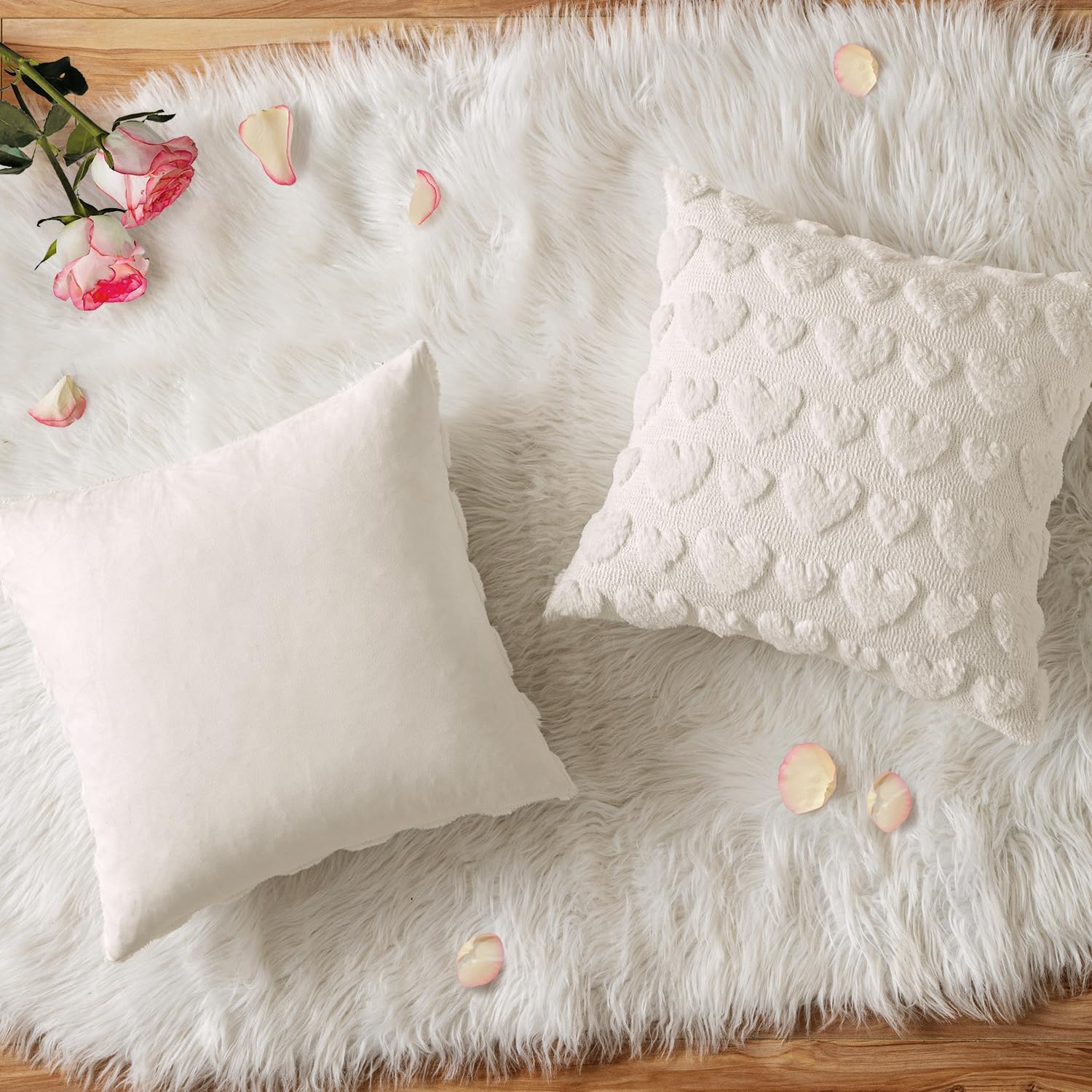 MIULEE Valentines Pillow Covers 20x20 Inch Set of 2 Valentines Day Pure White Heart Love Decorative Cute Soft Plush Faux Fur Throw Pillows for Girl Couch Sofa Bedroom Holiday Home Decor