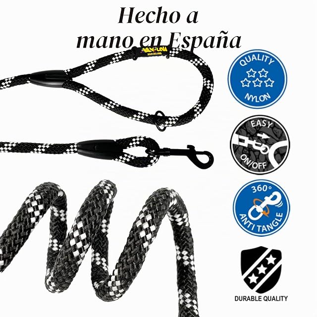 Foto 2 de 6 de Correa Corta de Cuerda para Perros. Negro con Blanco, 60 cm