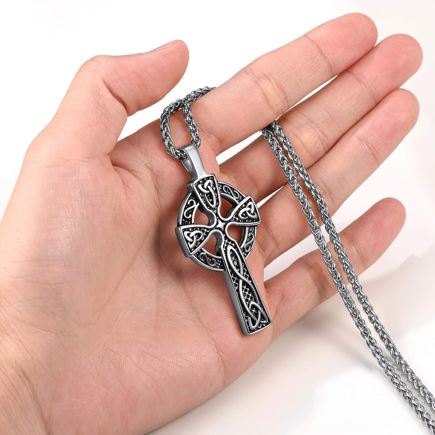 PROSTEEL 316L Stainless Steel Celtic Knot Triquetra Necklace, Irish Christian Cross Pendant Necklace for Men Women, Protection Amulet Jewelry, 22"-24" Adjustable, Come with Box - Image 3