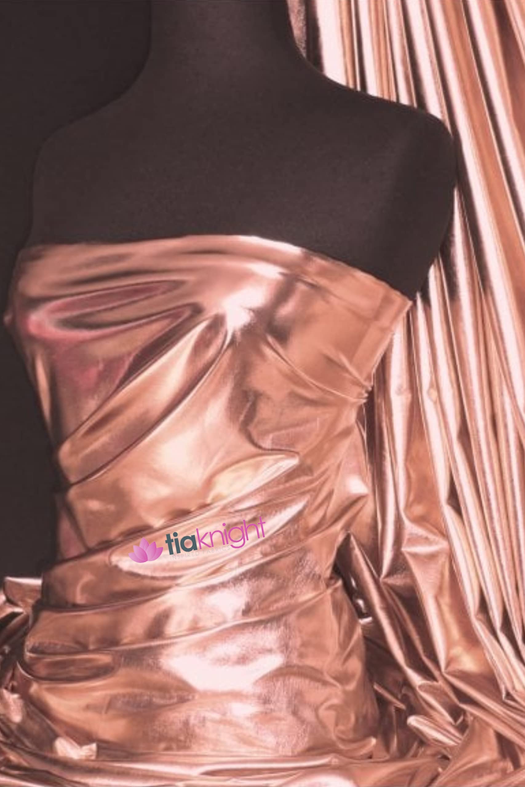 Mirror Foil High Shine Liquid Wet Look Stretch Fabric | Stunning Dressmaking & Display Material | Same Day Dispatch | Sold by The Metre | by Tia Knight (Rose Gold, 1 Metre) — image 1
