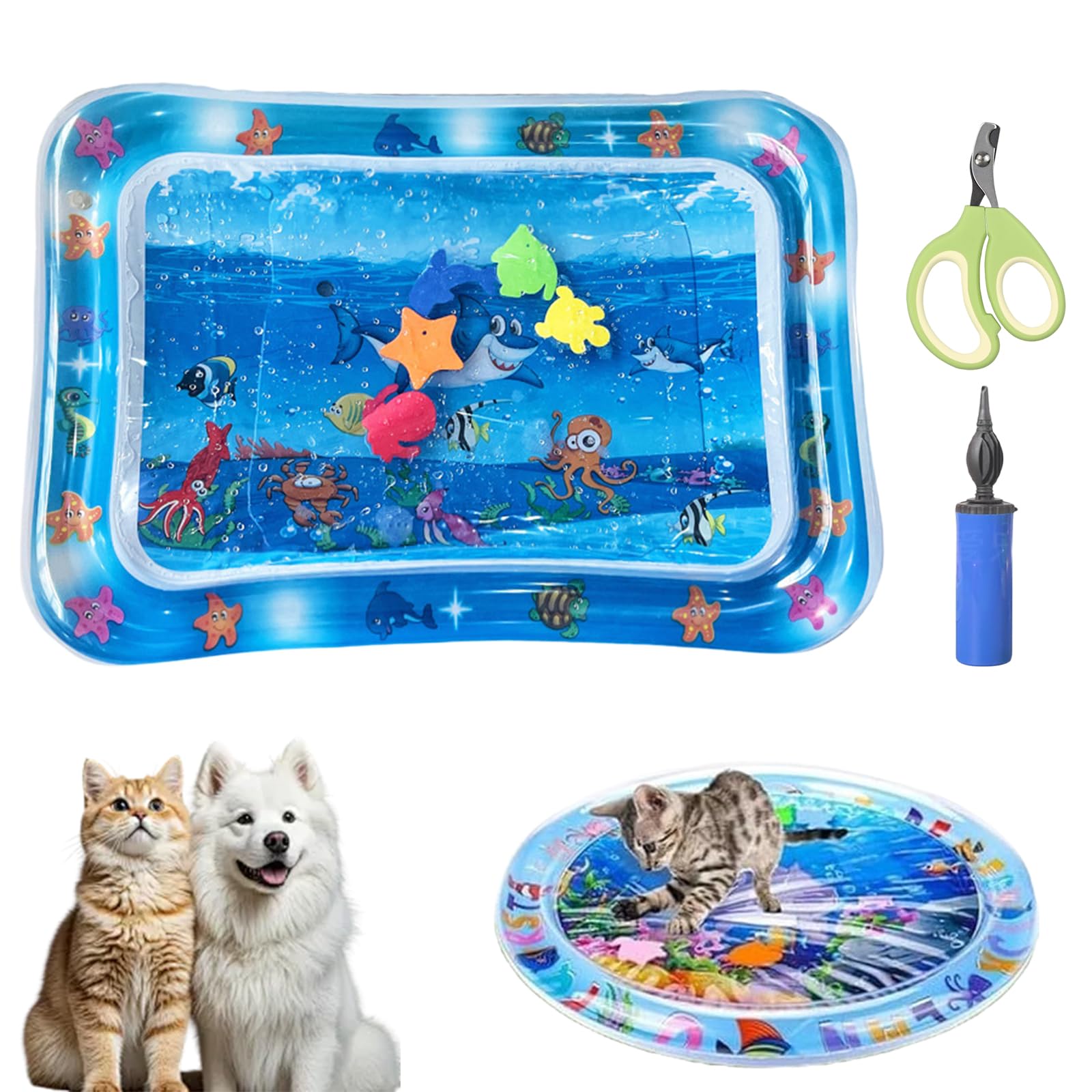 SXZUIAL Ocean Breeze Splashland Cat Toy, Cat Water Mat with Fish, Cat Water Mat, Interactive Cat Toy for Indoor Play with Pump, Durable Anti-Scratch