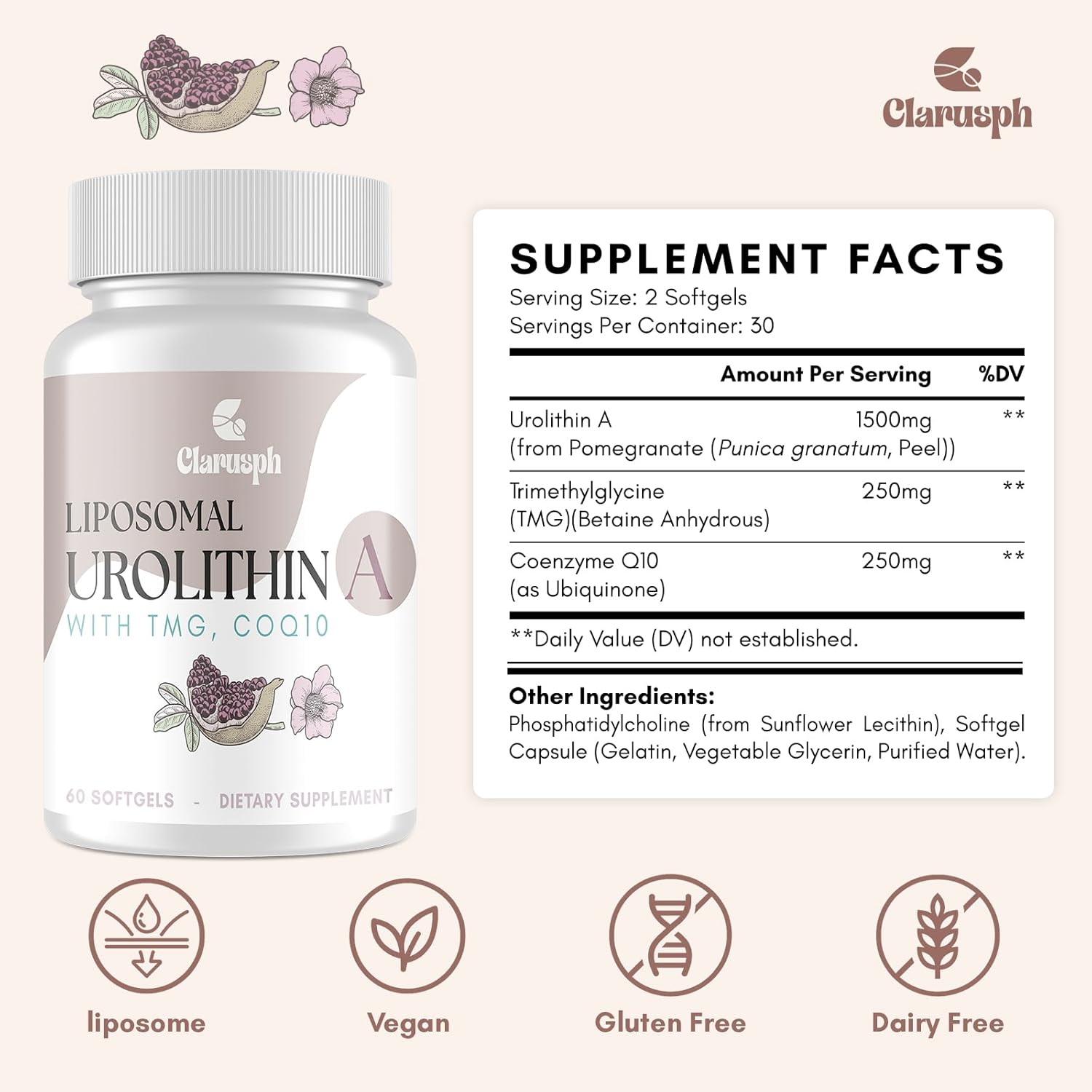 Urolithin A Supplement - Liposomal Urolithin A 1500mg for Muscle Strength, Stamina & Focus - High Absorption, 60 Softgels (Pack of 1) - Image 6