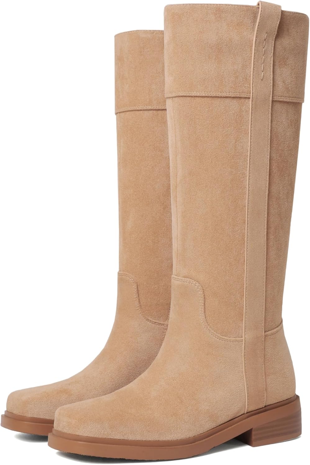 vivianly Women's Knee High Boots Zipper Square Toe Trendy Low Chunky Heels Boots