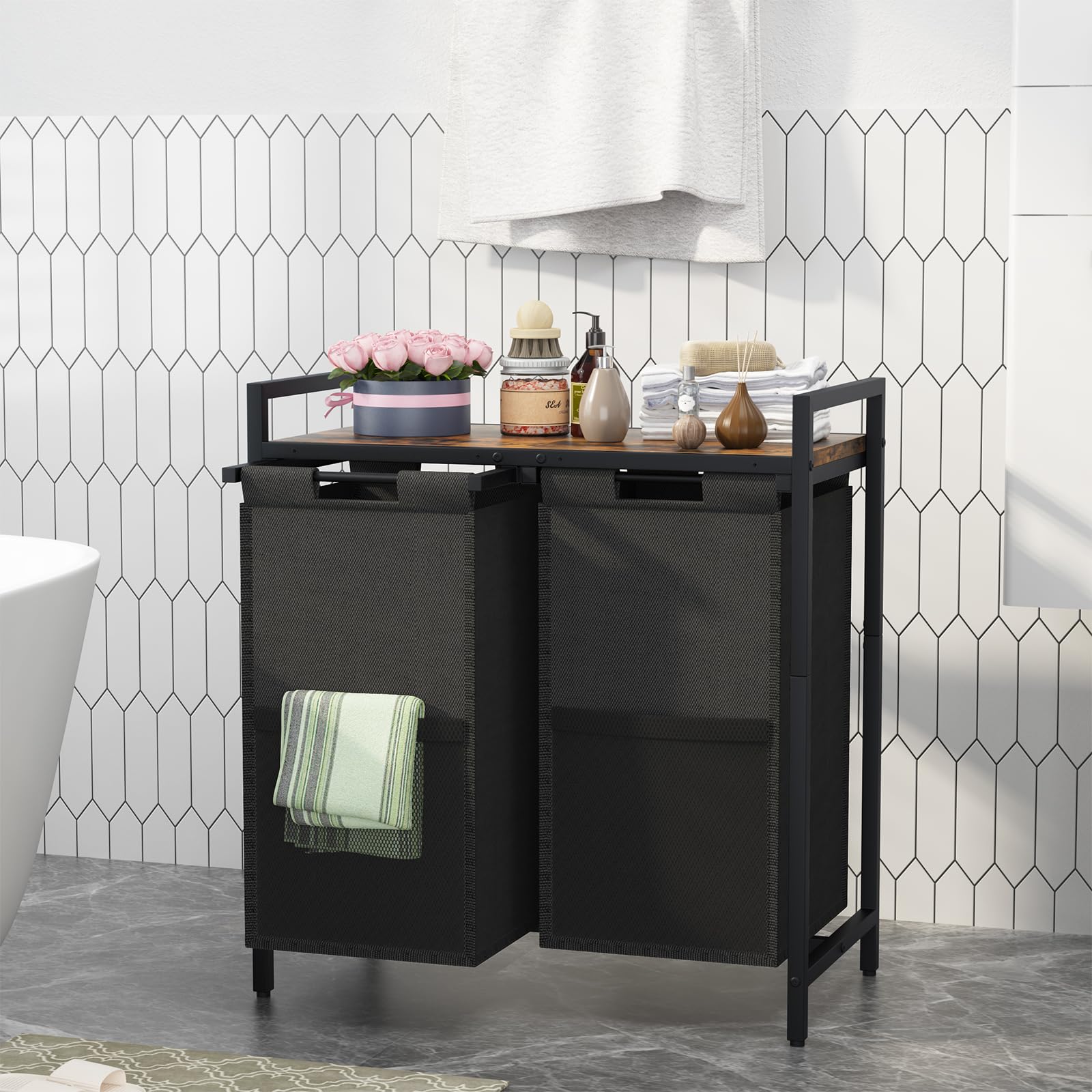 Cesta Panni Sporchi 3 Scomparti Cesto Portabiancheria NOSTHEART 160L - 3 Scomparti Con Coperchio