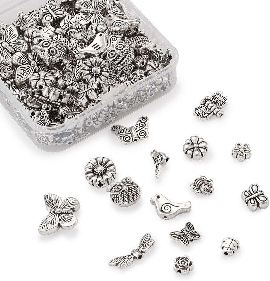 Beadthoven 150pcs Tibetan Silver Butterfly Flower Spacer Beads Owl Bird Dragonfly Bees Loose Beads Charms with 1-2mm Hole for Jewelry Crafts Making - Image 3