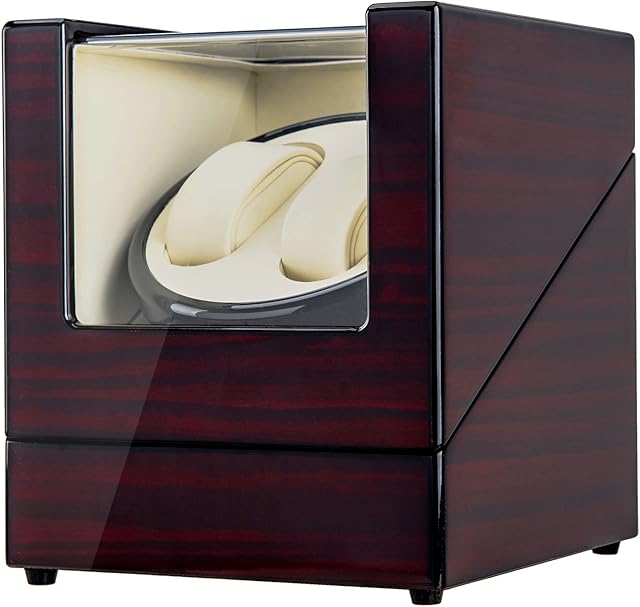 CO-Z Unisex Automatic Watch Winder with Faux Leather, Acrylic Strap, CE Approved, Ultra-Quiet Motor, Box for 2