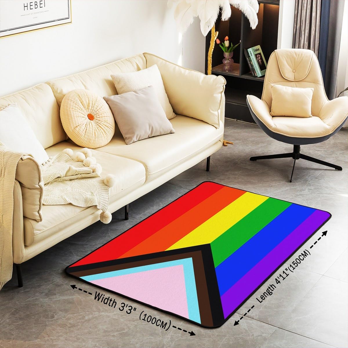 jejeloiu LGBTQ Area Rug 5x7 Rainbow Rectangle Pride Living Room Rugs for Bedroom Men Lesbian Gay Transgender Decor Carpet Breathable Soft Lightweight Colorful Room Decor Indoor Floor Mat