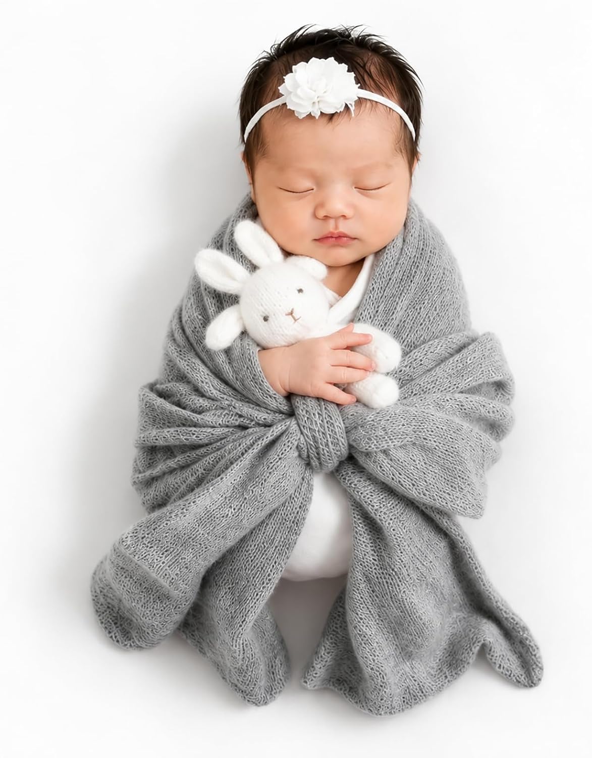 Newborn Photo Prop Mohair Knit Bow Wrap Baby Photography Prop Soft Stretch Mohair Swaddle Alternative