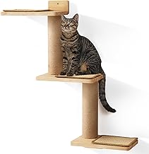 FUKUMARU Cat Climbing Wall Shelf with Jute Scratching Post Cat Wall Furniture Set for Climbing Play Nap Scratching