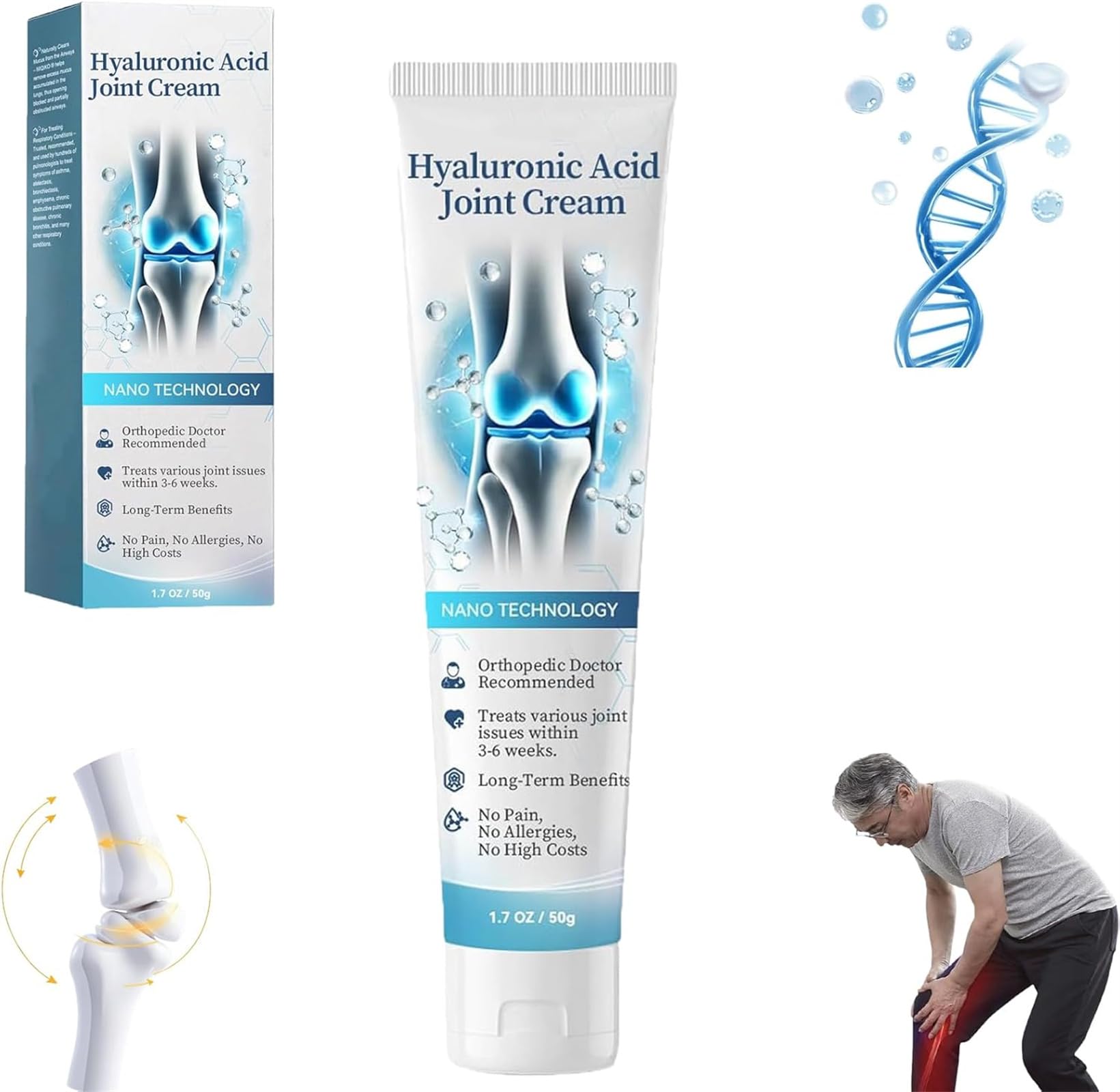 Krem Arthroheal z kwasem hialuronowym do naprawy stawów, krem Arthroheal łagodzący ból, krem z kwasem hialuronowym do stawów i kości, krem terapeutyczny do stawów i kości, na plecy, szyję, dłonie
