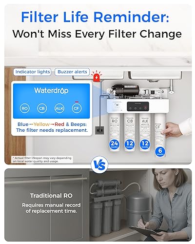 Miniatura 9 de Waterdrop WD-T4-A - Filtro de agua de ósmosis inversa alcalino de pH + de doble flujo, certificado NSFANSI 372, 10 etapas, sistema de filtración RO