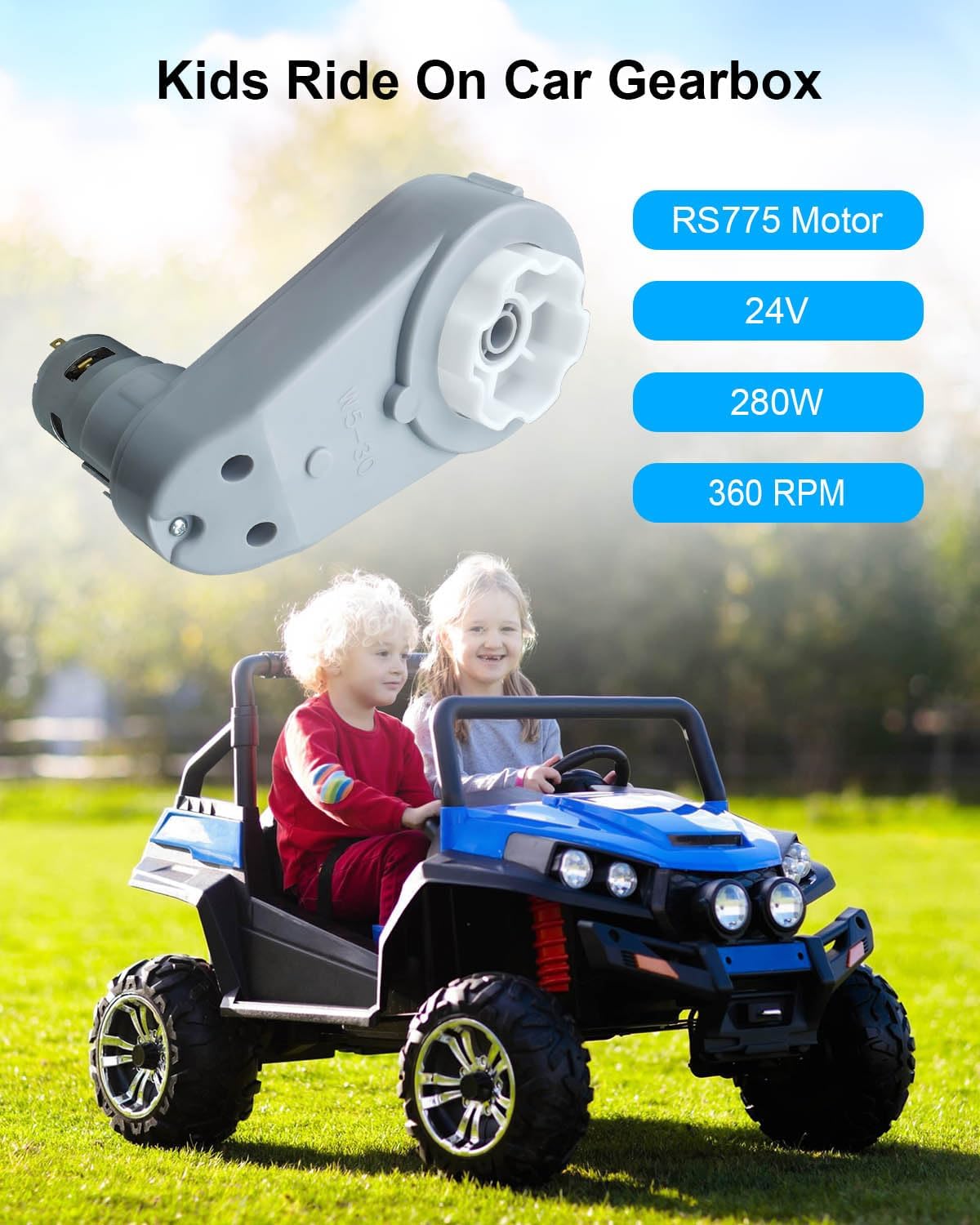 2PCS 24 Volt RS775 Kids Ride On Car Gearbox, 18V-24V Children Electric Car Gearbox High Speed DIY Upgrade Power Wheel for Children Ride On Toys